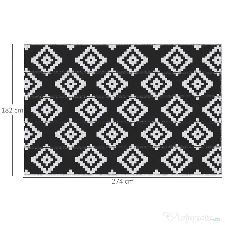 Outsunny Covor de Exterior Rezistent la Raze UV, 182x274 cm, Negru și Alb | Aosom Romania
