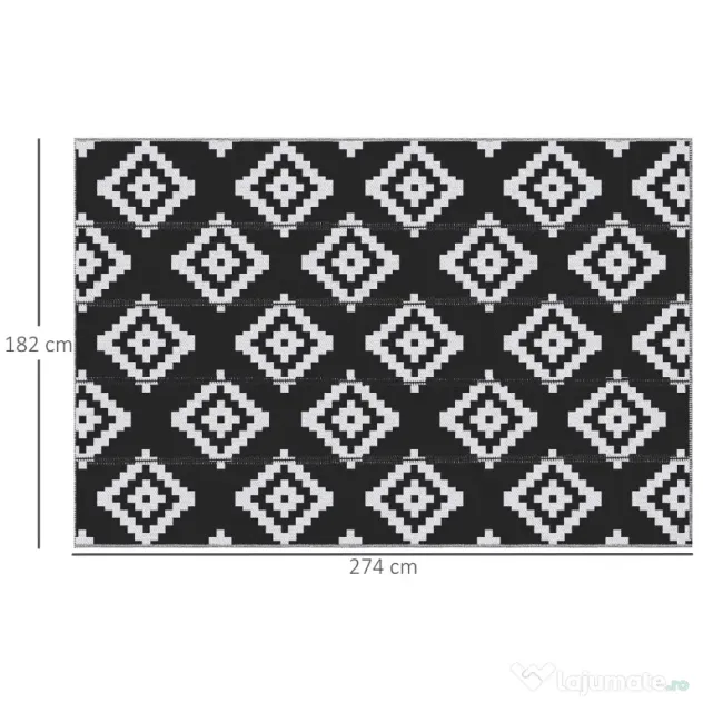 Outsunny Covor de Exterior Rezistent la Raze UV, 182x274 cm, Negru și Alb | Aosom Romania