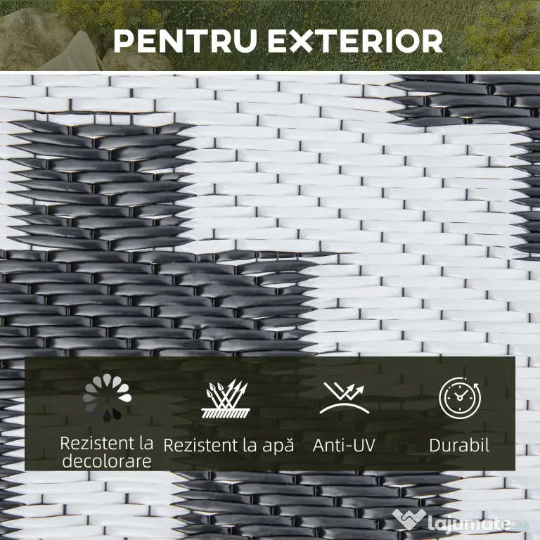 Outsunny Covor de Exterior Rezistent la Raze UV, 182x274 cm, Negru și Alb | Aosom Romania