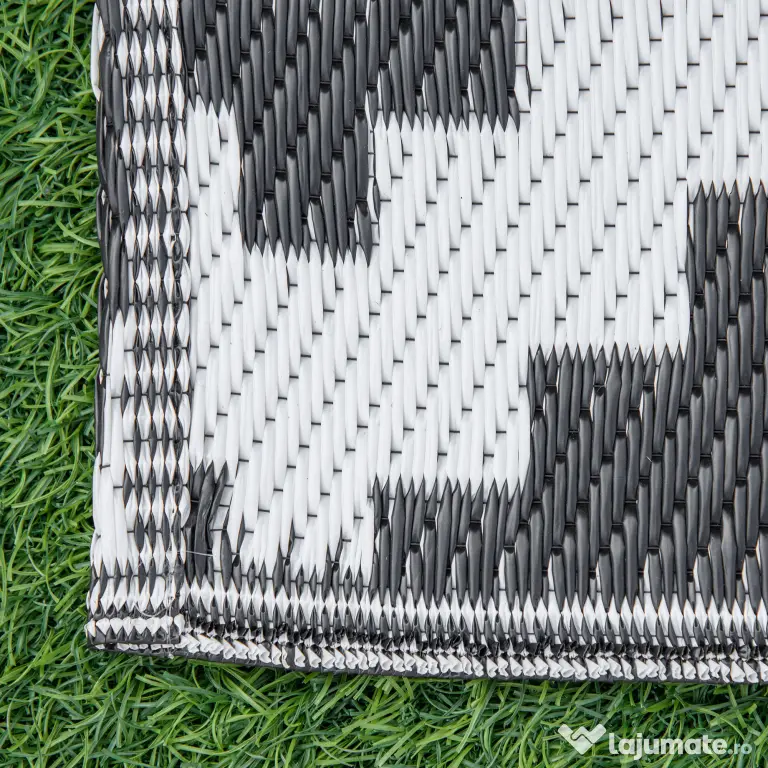 Outsunny Covor de Exterior Rezistent la Raze UV, 182x274 cm, Negru și Alb | Aosom Romania