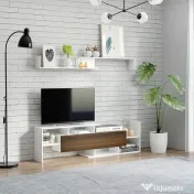 HOMCOM Dulap TV cu Poliță de Perete, Rafturi Deschise și Dulap Închis pentru Sufragerie și Dormitor, 153,6x25x42 cm, Alb | Aosom Romania