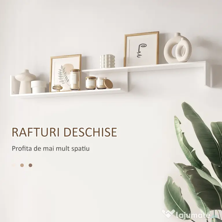 HOMCOM Dulap TV cu Poliță de Perete, Rafturi Deschise și Dulap Închis pentru Sufragerie și Dormitor, 153,6x25x42 cm, Alb | Aosom Romania