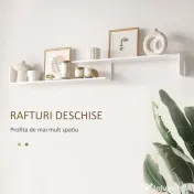 HOMCOM Dulap TV cu Poliță de Perete, Rafturi Deschise și Dulap Închis pentru Sufragerie și Dormitor, 153,6x25x42 cm, Alb | Aosom Romania