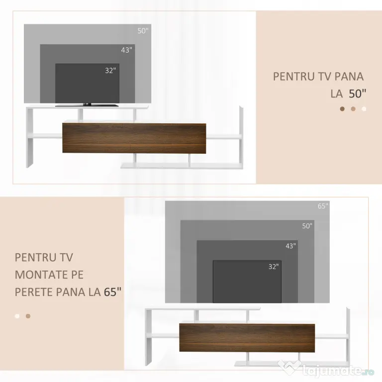 HOMCOM Dulap TV cu Poliță de Perete, Rafturi Deschise și Dulap Închis pentru Sufragerie și Dormitor, 153,6x25x42 cm, Alb | Aosom Romania