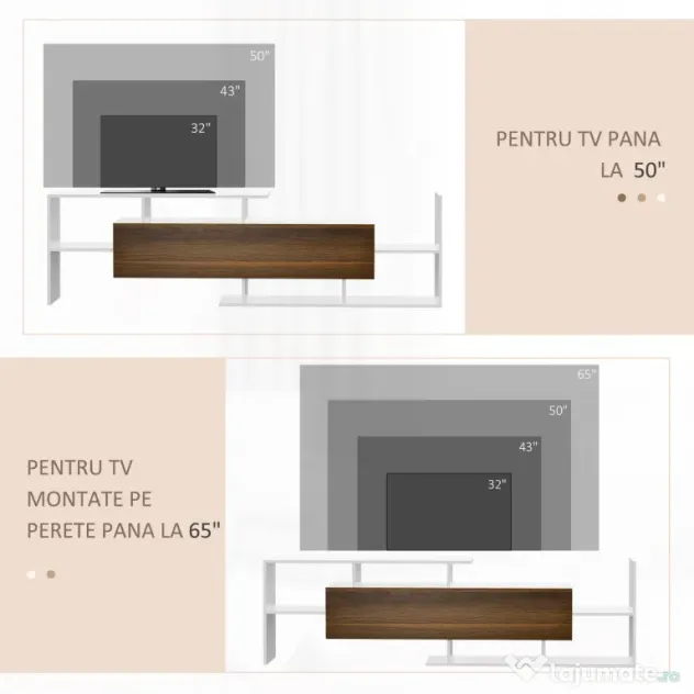 HOMCOM Dulap TV cu Poliță de Perete, Rafturi Deschise și Dulap Închis pentru Sufragerie și Dormitor, 153,6x25x42 cm, Alb | Aosom Romania