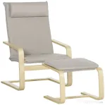 Fotoliu Relax cu suport pentru picioare, fotoliu din lemn si tesatura cu efect de in cu perna pentru tetiera, 67x69x100cm, gri HOMCOM | Aosom Romania