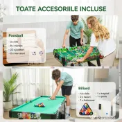 HOMCOM Masă de Joc 6 în 1 cu Fotbal de Masă, Biliard, Air Hockey, Ping Pong, Inele și Hochei pe Iarbă, 118x104x71 cm 