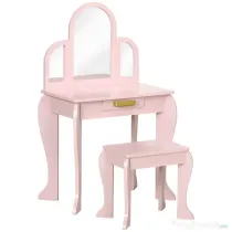 HOMCOM Masa cu oglinda si taburet, set de vanitate pentru copii, birou de machiaj pentru fete cu sertar pentru copii de 3-6 ani, roz | Aosom Romania