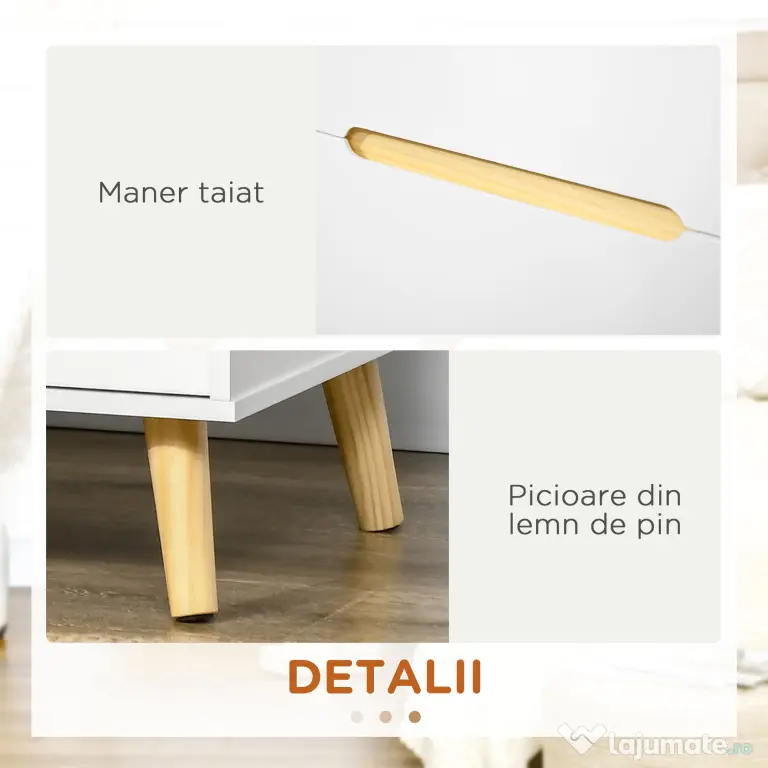 HOMCOM Noptieră Modernă cu 2 Sertare Masă Laterală Picioare Lemn Masiv pentru Dormitor sau Living 50x40x50.5cm | Aosom Romania