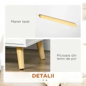 HOMCOM Noptiera moderna , noptiera cu 2 sertare, masuta laterala cu picioare din lemn masiv pentru living, dormitor, alb 