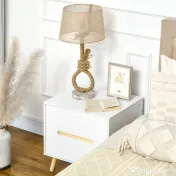 HOMCOM Noptiera moderna , noptiera cu 2 sertare, masuta laterala cu picioare din lemn masiv pentru living, dormitor, alb 