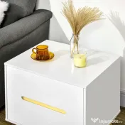 HOMCOM Noptiera moderna , noptiera cu 2 sertare, masuta laterala cu picioare din lemn masiv pentru living, dormitor, alb 