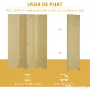 HOMCOM Paravan Separare Spațiu din Lemn, Pliabil, Înălțime 170 cm, Maro, pentru Living sau Birou | Aosom Romania