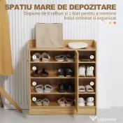 Homcom Dulap Pantofi Lemn – 12 Perechi, 4 Rafturi Deschise 