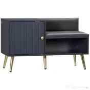 HOMCOM Dulap de pantofi de intrare cu scaun captusit, raft deschis si dulap, pentru 4 perechi de pantofi, lemn si metal, 80x33x49cm, gri