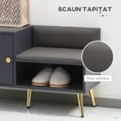 HOMCOM Dulap de pantofi de intrare cu scaun captusit, raft deschis si dulap, pentru 4 perechi de pantofi, lemn si metal, 80x33x49cm, gri
