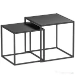HOMCOM Set de 2 Mese de Cafea Pătrate Suprapozabile pentru Living și Sufragerie din Oțel, Negru