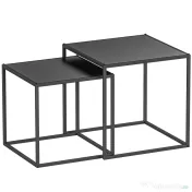 HOMCOM Set de 2 Mese de Cafea Pătrate Suprapozabile pentru Living și Sufragerie din Oțel, Negru 