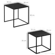 HOMCOM Set de 2 Mese de Cafea Pătrate Suprapozabile pentru Living și Sufragerie din Oțel, Negru 