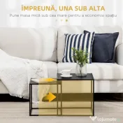 HOMCOM Set de 2 Mese de Cafea Pătrate Suprapozabile pentru Living și Sufragerie din Oțel, Negru 