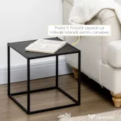 HOMCOM Set de 2 Mese de Cafea Pătrate Suprapozabile pentru Living și Sufragerie din Oțel, Negru 