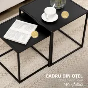 HOMCOM Set de 2 Mese de Cafea Pătrate Suprapozabile pentru Living și Sufragerie din Oțel, Negru 