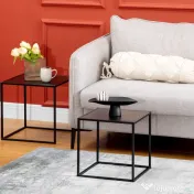 HOMCOM Set de 2 Mese de Cafea Pătrate Suprapozabile pentru Living și Sufragerie din Oțel, Negru 