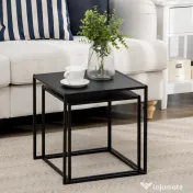 HOMCOM Set de 2 Mese de Cafea Pătrate Suprapozabile pentru Living și Sufragerie din Oțel, Negru 