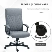 Vinsetto Scaun de birou pentru casa cu spatar inalt, pivotant la 360 de grade, inaltime si inclinare reglabila, gri inchis 