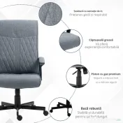 Vinsetto Scaun de birou pentru casa cu spatar inalt, pivotant la 360 de grade, inaltime si inclinare reglabila, gri inchis 