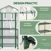 Outsunny Sera Verticala Alb 4 Rafturi – Otel & PVC, Pentru Balcon/Terasa 