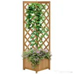 Outsunny Jardiniera de gradina din lemn de brad maro cu grila pentru plante cataratoare, 40x40x145cm