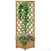 Outsunny Jardiniera de gradina din lemn de brad maro cu grila pentru plante cataratoare, 40x40x145cm