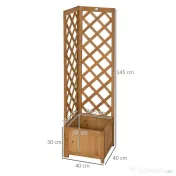 Outsunny Jardiniera de gradina din lemn de brad maro cu grila pentru plante cataratoare, 40x40x145cm