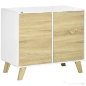 HOMCOM Mobilier multifunctional cu 2 usi de presiune si rafturi reglabile, dulap de living si dormitor din lemn, 80x40x70cm, alb si stejar 