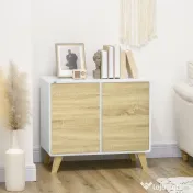 HOMCOM Mobilier multifunctional cu 2 usi de presiune si rafturi reglabile, dulap de living si dormitor din lemn, 80x40x70cm, alb si stejar 