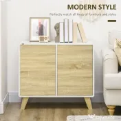 HOMCOM Mobilier multifunctional cu 2 usi de presiune si rafturi reglabile, dulap de living si dormitor din lemn, 80x40x70cm, alb si stejar 