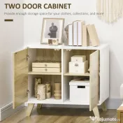 HOMCOM Mobilier multifunctional cu 2 usi de presiune si rafturi reglabile, dulap de living si dormitor din lemn, 80x40x70cm, alb si stejar 