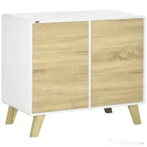 HOMCOM Mobilier Multifuncțional cu 2 Uși și Rafturi Reglabile, Dulap pentru Living și Dormitor, 80x40x70cm, Alb și Stejar | Aosom Romania