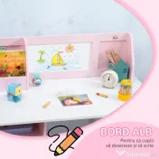 HOMCOM Set Masă și Scaune pentru Copii de 5+ Ani din Lemn cu Banc de Școală și Scaun Alb și Roz