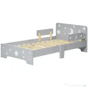 ZONEKIZ Pat pentru copii 3-6 ani cu stele si luna din MDF si PAL, 143x76x49 cm, culoare gri si lemn | Aosom Romania