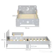 ZONEKIZ Pat pentru copii 3-6 ani cu stele si luna din MDF si PAL, 143x76x49 cm, culoare gri si lemn | Aosom Romania
