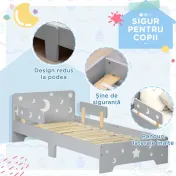 ZONEKIZ Pat pentru copii 3-6 ani cu stele si luna din MDF si PAL, 143x76x49 cm, culoare gri si lemn | Aosom Romania