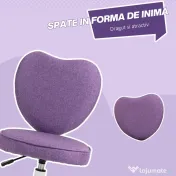 Vinsetto Scaun de Birou în Formă de Inimă cu 5 Rotile Pivotante și Înălțime Reglabilă, 40x50x79-89 cm, Violet 