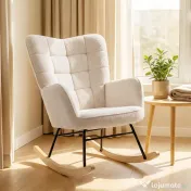 HOMCOM Fotoliu Balansoar Tapițat din Lemn și Oțel pentru Living și Dormitor, 71x98x101 cm, Bej 