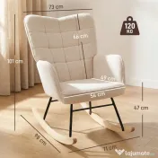 HOMCOM Fotoliu Balansoar Tapițat din Lemn și Oțel pentru Living și Dormitor, 71x98x101 cm, Bej 