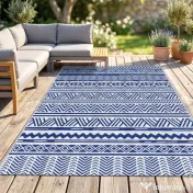 Outsunny Covor pentru Exterior 182x274 cm Reversibil, Covor Pliabil din Polipropilen 310 g/m² Albastru si Alb 