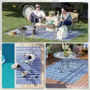 Outsunny Covor pentru Exterior 182x274 cm Reversibil, Covor Pliabil din Polipropilen 310 g/m² Albastru si Alb 