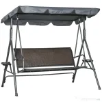 Outsunny Balansoar cu 3 Locuri, Balansoar de Gradina cu Copertina Ajustabila, Scaun din Ratan si Cadru de Otel