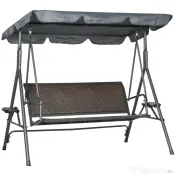 Outsunny Balansoar cu 3 Locuri, Balansoar de Gradina cu Copertina Ajustabila, Scaun din Ratan si Cadru de Otel 
